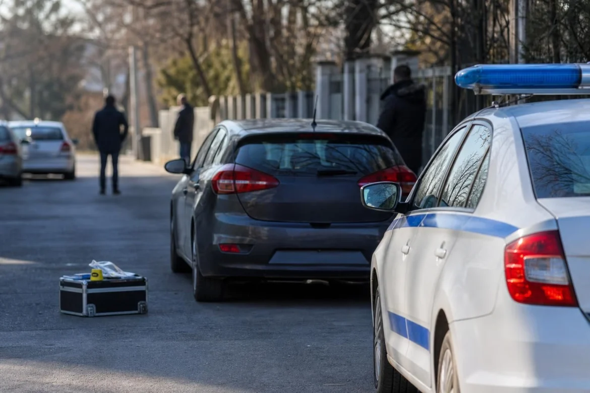 Полицейска проверка на европейски автомобил на улица в Кнежа.