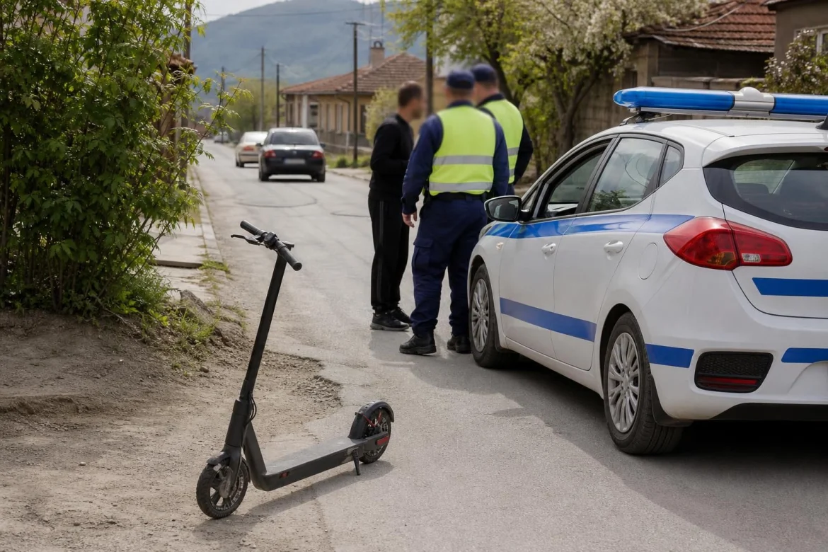 Електрически скутер и полицейски автомобил при проверка в село Опанец